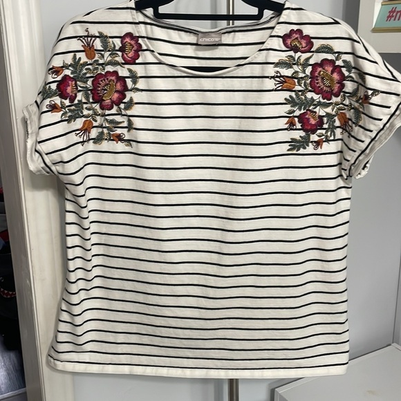 Chico's Tops - Chico’s floral sequin stripes shirt size M